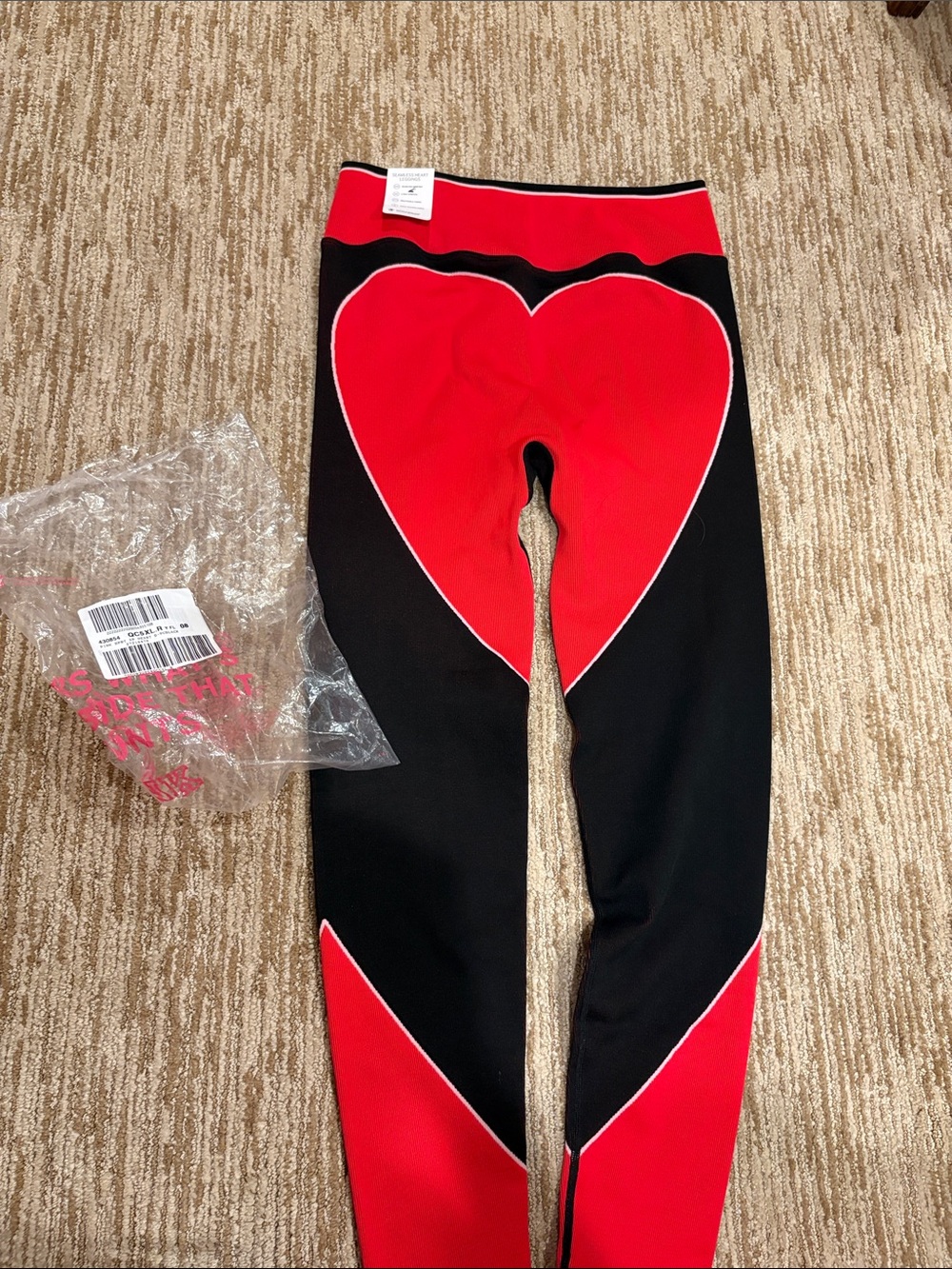 PINK Victoria's Secret Black and Red Colorblock Leggings